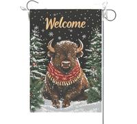 Bandiera Da Giardino Welcome Bison Hello Winter Animal Snowflakes Are Falling Garden Flag Durevole Bandiera Da Cortile Colore Vivido Bandiere Decorative Per Celebrazioni Festival Esterno 30X45CM