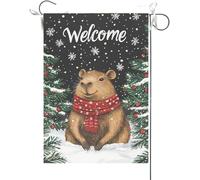 Bandiera Da Giardino Welcome Capybara Hello Winter Animal Snowflakes Are Falling Bandiere Decorative Antivento Bandiera Da Cortile Colore Vivido Garden Flag Per Celebrazioni Esterno 30X45CM