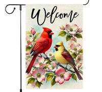 Bandiera Da Giardino Welcome Cardinal Spring Summer Rustic Farmhouse Flower Garden Flag Resistente Al Sole Bandiera Da Cortile Colore Vivido Bandiere Decorative Per Esterno Feste 30X45CM