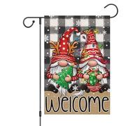 Bandiera Da Giardino Welcome Christmas Buffalo Plaid Gnome For Winter Bandiere Decorative Verticale Bandiera Da Cortile Resistente Al Sole Garden Flag Per Feste Celebrazioni Festival 30X45CM