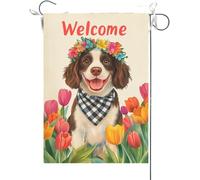 Bandiera Da Giardino Welcome English Springer Spaniel,Flower Summer Spring Dog Garden Flag Premium Bandiera Verticale Durevole Bandiere Decorative Per Festival Feste Celebrazioni 30X45CM