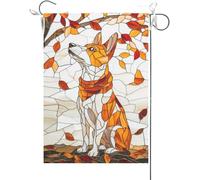 Bandiera Da Giardino Welcome Fall Basenji Stained Glass Style Maple Leaves Fall Thanksgiving Garden Flag Premium Bandiera Da Cortile Antivento Bandiere Decorative Per Esterno Feste 30X45CM