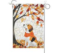 Bandiera Da Giardino Welcome Fall Beagle Stained Glass Style Maple Leaves Fall Thanksgiving Bandiere Decorative Antivento Garden Flag Colore Vivido Bandiera Da Cortile Per Esterno 30X45CM