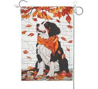 Bandiera Da Giardino Welcome Fall Bernese Stained Glass Style Maple Leaves Fall Thanksgiving Bandiera Verticale Antivento Garden Flag Colore Vivido Bandiera Da Cortile Per Esterno 30X45CM
