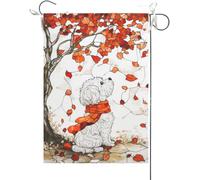 Bandiera Da Giardino Welcome Fall Bichon Frise Stained Glass Style Maple Leaves Fall Thanksgiving Bandiere Decorative Antivento Bandiera Da Cortile Premium Garden Flag Per Esterno Feste 30X45CM