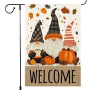 Bandiera Da Giardino Welcome Fall Buffalo Plaid Gnome Pumpkin Autumn Maple Bandiere Decorative Resistente Al Sole Garden Flag Colore Vivido Bandiera Da Cortile Per Esterno Celebrazioni 30X45CM