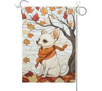 Bandiera Da Giardino Welcome Fall Chihuahua Stained Glass Style Maple Leaves Fall Thanksgiving Bandiera Da Cortile Premium Bandiere Decorative Durevole Bandiera Verticale Per Feste 30X45CM
