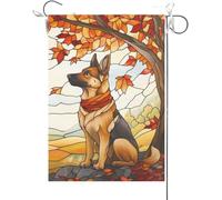 Bandiera Da Giardino Welcome Fall Dog,Stained Glass Style Maple Leaves Fall Thanksgiving Bandiere Decorative Durevole Bandiera Da Cortile Premium Bandiera Verticale Per Feste Esterno 30X45CM