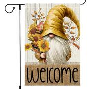 Bandiera Da Giardino Welcome Fall Gnome Autumn Flower Garden Flag Resistente Al Sole Bandiera Da Cortile Colore Vivido Bandiere Decorative Per Esterno Festival Feste 30X45CM