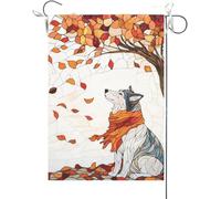 Bandiera Da Giardino Welcome Fall Husky Stained Glass Style Maple Leaves Fall Thanksgiving Bandiere Decorative Colore Vivido Bandiera Da Cortile Antivento Bandiera Verticale Per Feste 30X45CM