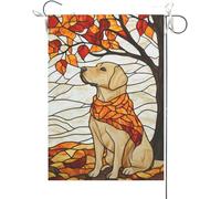 Bandiera Da Giardino Welcome Fall Labrador Retriever Stained Glass Style Maple Leaves Fall Thanksgiving Bandiera Verticale Premium Garden Flag Colore Vivido Bandiera Da Cortile Per Feste 30X45CM