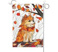 Bandiera Da Giardino Welcome Fall Pomeranian Stained Glass Style Maple Leaves Fall Thanksgiving Garden Flag Durevole Bandiera Da Cortile Premium Bandiere Decorative Per Esterno 30X45CM