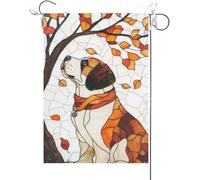 Bandiera Da Giardino Welcome Fall Saint Bernard Stained Glass Style Maple Leaves Fall Thanksgiving Bandiera Da Cortile Durevole Bandiera Verticale Colore Vivido Bandiere Decorative Per 30X45CM