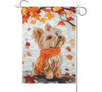Bandiera Da Giardino Welcome Fall Yorkie Stained Glass Style Maple Leaves Fall Thanksgiving Bandiere Decorative Antivento Garden Flag Premium Bandiera Da Cortile Per Esterno Celebrazioni 30X45CM