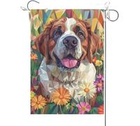 Bandiera Da Giardino Welcome Flower Saint Bernard, Welcome Dog Bandiere Decorative Durevole Bandiera Da Cortile Colore Vivido Bandiera Verticale Per Festival Celebrazioni Esterno 30X45CM