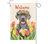Bandiera Da Giardino Welcome Great Dane,Flower Summer Spring Dog Garden Flag Durevole Bandiera Da Cortile Colore Vivido Bandiera Verticale Per Festival Feste Esterno 30X45CM