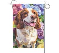 Bandiera Da Giardino Welcome Hydrangea English Springer Spaniel, Welcome Dog Bandiere Decorative Premium Bandiera Da Cortile Colore Vivido Garden Flag Per Feste Celebrazioni Festival 30X45CM
