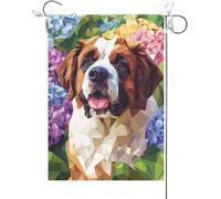 Bandiera Da Giardino Welcome Hydrangea Saint Bernard, Welcome Dog Bandiere Decorative Durevole Bandiera Da Cortile Premium Garden Flag Per Feste Celebrazioni Festival 30X45CM
