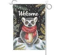 Bandiera Da Giardino Welcome Lemur Hello Winter Animal Snowflakes Are Falling Bandiere Decorative Premium Bandiera Da Cortile Durevole Bandiera Verticale Per Festival Esterno Feste 30X45CM