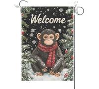 Bandiera Da Giardino Welcome Monkey Hello Winter Animal Snowflakes Are Falling Bandiera Verticale Colore Vivido Bandiere Decorative Premium Bandiera Da Cortile Per Celebrazioni Feste 30X45CM