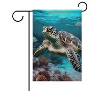Bandiera da giardino Welcome, motivo: tartaruga, animale marino, primavera ed estate, floreale, 12 x 18 pollici, doppia faccia, decorazione per esterni, per la primavera e l'inverno, resistente allo