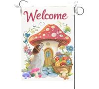 Bandiera Da Giardino Welcome Mushroom House Cavalier King Charles Spaniel Mushroom Bandiera Verticale Durevole Garden Flag Colore Vivido Bandiera Da Cortile Per Esterno Festival Feste 30X45CM