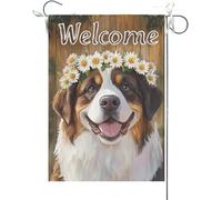 Bandiera Da Giardino Welcome Saint Bernard,Dog,Flower Garden Flag Premium Bandiere Decorative Durevole Bandiera Da Cortile Per Celebrazioni Festival Feste 30X45CM