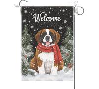 Bandiera Da Giardino Welcome Saint Bernard Hello Winter Dog Snowflakes Are Falling Bandiere Decorative Durevole Bandiera Da Cortile Colore Vivido Garden Flag Per Festival Feste Esterno 30X45CM