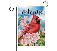 Bandiera Da Giardino Welcome Spring Cardinal Bird Flower Spring Summer Bandiera Da Cortile Colore Vivido Garden Flag Durevole Bandiere Decorative Per Esterno Festival Celebrazioni 30X45CM