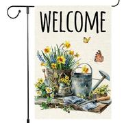 Bandiera Da Giardino Welcome Spring Colorful Flower Butterfly Bandiere Decorative Verticale Garden Flag Durevole Bandiera Da Cortile Per Celebrazioni Feste Festival 30X45CM