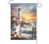 Bandiera Da Giardino Welcome Summer Beach Lighthouse English Springer Spaniel Coastal Garden Flag Premium Bandiera Verticale Antivento Bandiera Da Cortile Per Esterno Feste Festival 30X45CM