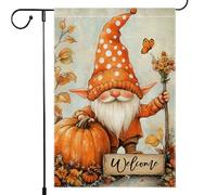 Bandiera Da Giardino Welcome Thanksgiving Polka Dots Gnome Fall Autumn Sunflowers Harvest Pumpkin Vertical Garden Flag Bandiera Da Cortile Durevole Bandiere Decorative Per 30X45CM