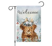 Bandiera Da Giardino Welcome Winter Vertical Highland Cow Winter Bandiera Da Cortile Resistente Al Sole Garden Flag Colore Vivido Bandiere Decorative Per Feste Celebrazioni Festival 30X45CM