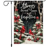 Bandiera Da Giardino Winter Christmas With Always Loved Never Forgotten Red Snowy Trees And Bows Bandiere Decorative Resistente Al Sole Garden Flag Colore Vivido Bandiera Da Cortile Per 30X45CM