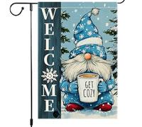 Bandiera Da Giardino Winter Cozy Christmas Gnome Welcome Snowflake Bandiere Decorative Verticale Garden Flag Durevole Bandiera Da Cortile Per Feste Festival Esterno 30X45CM