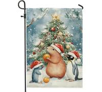 Bandiera Da Giardino Winter Holiday Animal, Festive Red Penguin And Capybara Christmas Bandiere Decorative Premium Bandiera Da Cortile Verticale Garden Flag Per Festival Esterno Feste 30X45CM