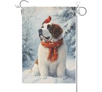 Bandiera Da Giardino Winter Saint Bernard Cardinal Welcome Merry Christmas Xmas Winter Snowy Bandiera Da Cortile Durevole Garden Flag Colore Vivido Bandiere Decorative Per Esterno 30X45CM
