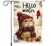 Bandiera Da Giardino Winter With Cute Cat And Cardinal Print For Christmas Bandiere Decorative Durevole Garden Flag Resistente Al Sole Bandiera Da Cortile Per Feste Celebrazioni Festival 30X45CM