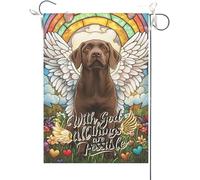 Bandiera Da Giardino With God All Things Are Possible Chocolate Labrador Dog Stained Glass Rainbow Bridge Dog Christianty Home Memorial Durevole Garden Flag Bandiera Da Cortile Per 30X45CM