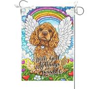 Bandiera Da Giardino With God All Things Are Possible Cocker Spaniel Stained Glass Rainbow Bridge Dog Christianty Home Memorial Antivento Bandiere Decorative Bandiera Da Cortile Per 30X45CM