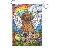 Bandiera Da Giardino With God All Things Are Possible Labrador Retriever Stained Glass Rainbow Bridge Dog Christianty Home Memorial Garden Flag Durevole Bandiera Da Cortile Per 30X45CM