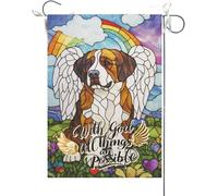 Bandiera Da Giardino With God All Things Are Possible Saint Bernard Stained Glass Rainbow Bridge Dog Christianty Garden Flag Bandiere Decorative Durevole Bandiera Da Cortile Per 30X45CM