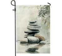 Bandiera da giardino zen, pietre della tranquillità, opere d'arte, decorazione per la casa, bandiere per esterni, bandiera da meditazione su entrambi i lati, decorazione per le vacanze, 30,5 x 45,7 cm