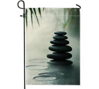 Bandiera da giardino zen, pietre impilate nere, decorazione per la casa e il giardino, bandiera double-face per esterni, decorazione rilassante, arte tranquilla per spazi tranquilli 30,5 x 45,7 cm