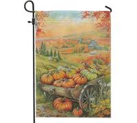 Bandiera da giardino zucche raccolte autunnali paesaggio fienile autunnale con uccelli, decorazione esterna double face, decorazione stagionale del Ringraziamento, 30,5 x 45,7 cm