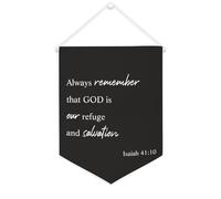 Bandiera da parete in tela con citazione ispiratrice "Always Remember That God Is Our Refuge And Salvation Isaiah 41:10", decorazione da parete per casa e ufficio, 30,5 x 40,6 cm, striscione in tela
