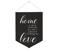 Bandiera da parete in tela con citazione ispiratrice con scritta "A Story of Who We Are And A Collection of Things We Love", decorazione da parete per casa e ufficio, 30,5 x 40,6 cm, striscione in