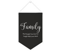 Bandiera da parete in tela con citazione ispiratrice con scritta "Family The People You Live For Laugh With Love", striscione da appendere per casa e ufficio, 25 x 38 cm, in tela, regalo per