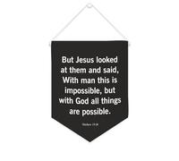 Bandiera da parete in tela con citazione ispiratrice e scritta in lingua inglese "But Jesus looked at them and said,with man this is impossible Wall Art Hanging Banner Home Office Decor 25,4 x 30,5 cm