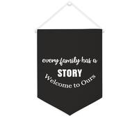 Bandiera da parete in tela con citazione ispiratrice "Every Family Has A Story Welcome to Ours", striscione da appendere per casa e ufficio, 30,5 x 40,6 cm, regalo di inaugurazione della casa